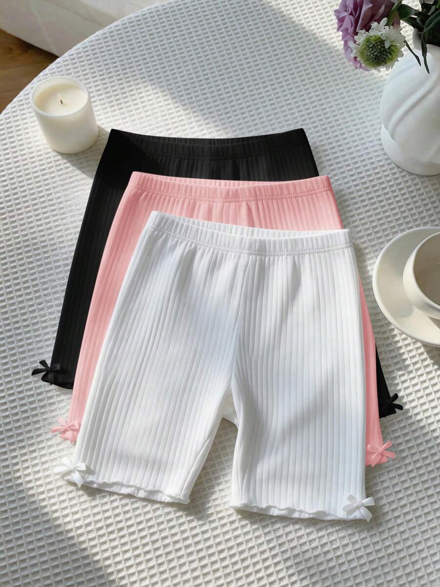 SHEIN Paquete múltiple de mallas de ciclismo de punto de unicolor para niña preadolescente LMoss - Multicolor - Ver 1