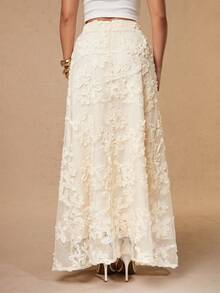 Silquee Chân váy chữ A thanh lịch, dệt jacquard, thích hợp cho kỳ nghỉ biển của phụ nữ. - Màu be - Xem 2