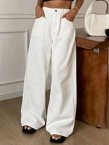 Livesso Women's White Washed Casual Pants, Loose Fit Business Casual Style, Straight Leg Trousers, Suitable For Spring And Summer - White - View 2