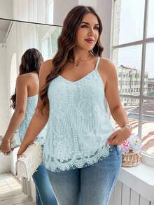 Reflora Plus Size Women Fashion Lace Camisole - Baby Blue - View 5