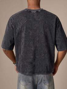 SWAVVY Camiseta de manga corta de cuello redondo con ajuste holgado casual para hombre con bordado, gris - Gris - Ver 3