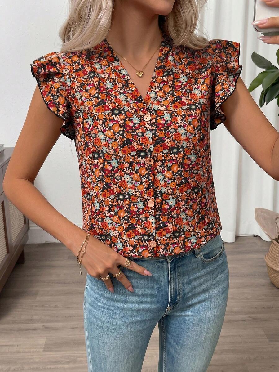 SHEIN Clasi 女士夏季碎花短袖衬衫 - 彩色 - 查看 1