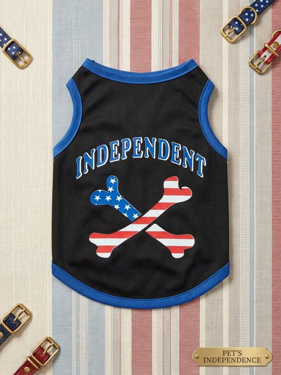 PETSIN American Independence Day Bone Star Stripe Letter Print Pet Cat & Dog Universal Black Vest - Multicolor - View 1