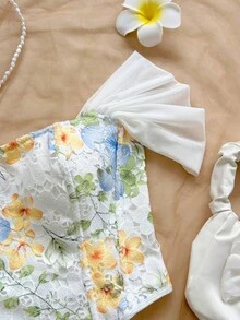 Soleia Áo quây kiểu cung đình cổ điển dành cho nữ, in họa tiết hoa jacquard nhiều màu sắc, kiểu áo camisole hở lưng thanh lịch, thích hợp cho kỳ nghỉ và hẹn hò. - Nhiều màu - Xem 4