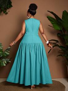 Maweii Plus Size Sexy Fitted Cutout Cinched Waist Sleeveless Dress - Teal Blue - View 4