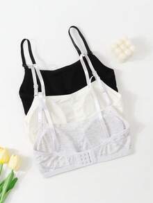 SHEIN 3pcs/Set Teen Girls Minimalist Fashion White, Skin Color, Black Camisole Bra Set Summer Summer - Multicolor - View 2