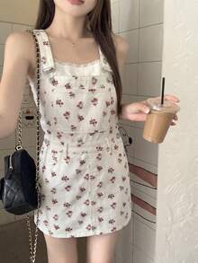 DAZY 春夏印花白色休闲户外音乐节情人节牛仔吊带连衣裙女式太阳裙女式度假装 - 白色 - 查看 6