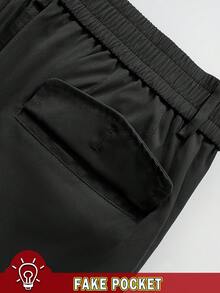 OTTIMOZO Men Plain Button Front Pocket Simple Design Casual Cargo Pants, Daily Wear, Fall - Black - View 7