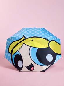 THE POWERPUFF GIRLS X SHEIN 1pc Logo Printed Umbrella, UPF 50+ UV Protection, For School, Work, Outdoor & Daily Use, Designed For College Students, High School Students, Men And Women, Burn Book - Blue - View 4