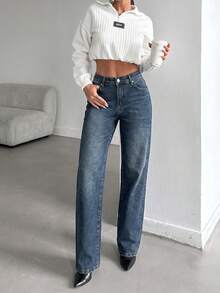 Modern Classic Blue Denim Woman Pants - Blue - View 3