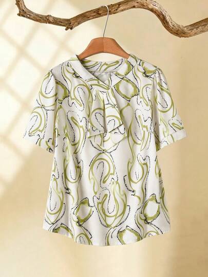 Rusticease Camisa de manga corta con estampado todo sobre para mujeres de edad media y mayores, de uso casual en vacaciones
