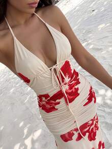Bonvoyette Women's Floral Print Backless Dress Party Elegant Vacation - Multicolor - View 3