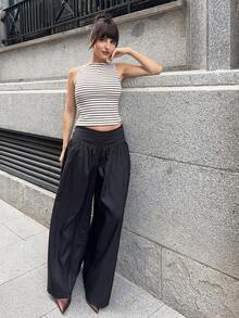 Marta Soriano 女士休闲条纹修身背心，夏季、秋季女装、冬季女装、万圣节服装、棕色上衣、条纹上衣 - 彩色 - 查看 3