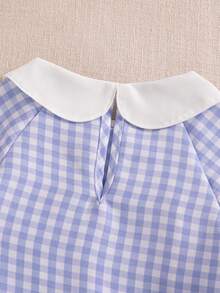 Souflis Souflis 2pcs Baby Girl Infant Toddler Newborn Spring/Summer Elegant Princess White & Blue Peter Pan Collar Ruffle Blouse + Shorts Set - Baby Blue - View 5