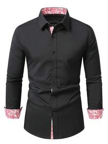Manfinity Mode Áo sơ mi nam phối màu, cài một hàng khuy, kiểu dáng thường ngày đa năng. - màu đen - Xem 3