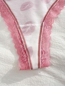 PetitDoll 3pcs/Pack Women's Lace Patchwork Hot Pink Comfortable Thong Panties Set Summer Cute - Multicolor - View 6