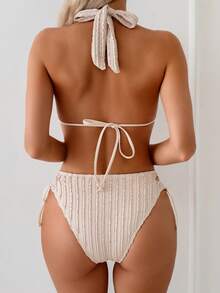Swim Lushoire Bộ 2 món đồ bơi nữ mùa hè vải vân nổi, dây buộc cổ halter - Nhiều màu - Xem 2