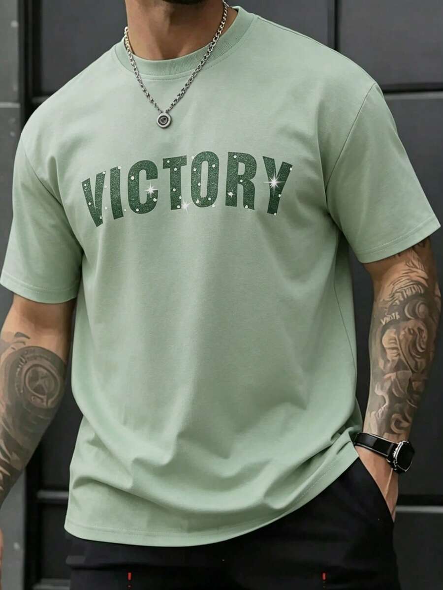 Manfinity CasualCool Men's Gray-Green Printed Short Sleeve Shirt, Mature Style, Spring/Summer - Green - View 1