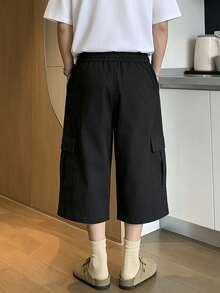 Manfinity Hypemode Pantalones cargo de unicolor versátiles y casuales para hombres - Negro - Ver 2