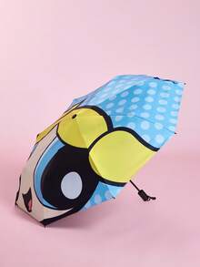 THE POWERPUFF GIRLS X SHEIN 1pc Logo Printed Umbrella, UPF 50+ UV Protection, For School, Work, Outdoor & Daily Use, Designed For College Students, High School Students, Men And Women, Burn Book - Blue - View 5