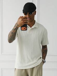 HUEFORM Men's Fashionable Versatile Knit Polo Shirt, Casual For Mother's Day - Apricot - View 5