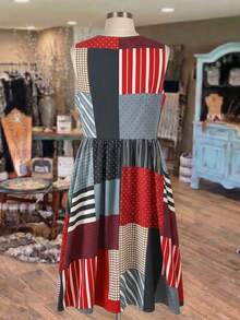 Rusticease Plus Size Women Round Neck Color Block Ruched 1920s Elegant Traditional Alternative 1950s Vintage 2000s 90s Casual Formal Boho Party Vacation Dress - Multicolor - View 2