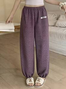 DAZY Pantalones de pijama de mujer con ajuste holgado y estampado floral, para verano - Morado - Ver 8