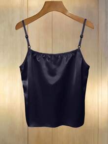 Franclia 女士香槟色优雅吊带背心，饰有珍珠，无袖设计，缎面面料，适合通勤和日常优雅穿着 - 寶藍色 - 查看 2
