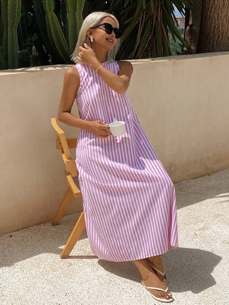 Women's Minimalist Versatile Striped Fashion Casual Dress Summer