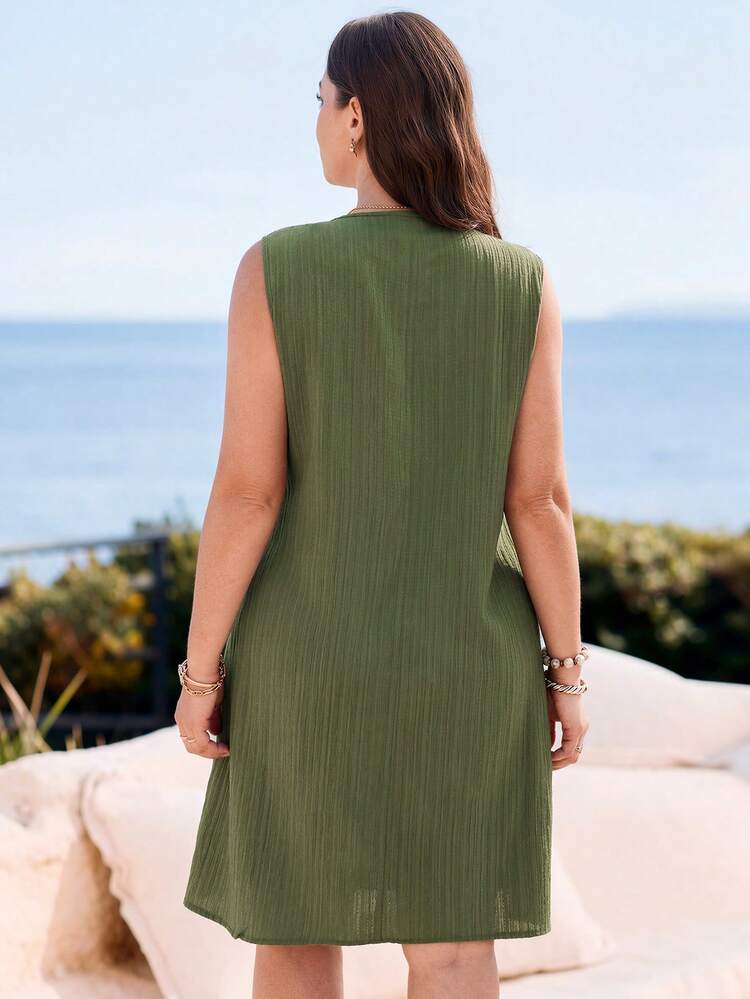 Plus Size Women's Summer Casual Vacation Country  Solid Color Round Neck Sleeveless Casual Short Dress,Suitable For Summer Vacation,Casual Holiday Style,Summer Outfits For Women ,Vacation Outfits Women ,Holiday Outfits For Women,Going Out Outfits, New Clothes,Simple And Fashionable For Everyday Wear,Suitable For Summer, Vacation, Daily Wear, Festival Outfits For Women,Country Concert Outfit,Beach Outfits For Women,Western Style,Flowy Dress,Boho Dress
