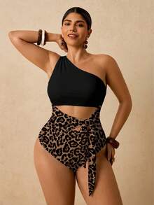 Travachic Plus Size Retro Leopard Print Contrast Color One-Piece Swimsuit, Beach Bathing Suits For Women One Piece Swimsuit Women - Multicolor - View 7