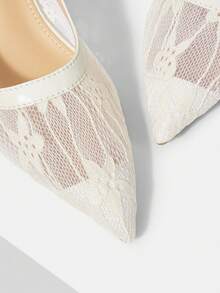 Mnmlis Women's Black Lace Mesh Pointed Heels - Beige - View 3