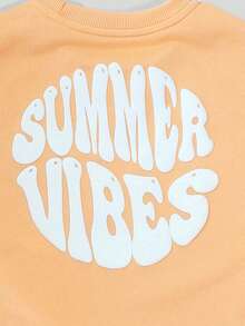 SUMWON Girls Summer Vibes Peach Co-Ord Set Crop T-Shirt With Shorts Casualwear Two Piece Outfit - Orange - View 5