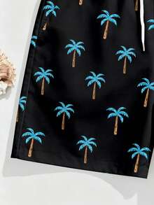 VIVINTIMO Shorts de playa cortos con estampado de palmeras negras para hombres, adecuados para vacaciones en la isla, resort de Hawái, regalo pensado para el novio - Multicolor - Ver 5