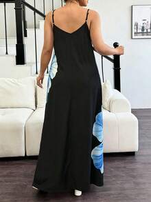 Elenzga Summer New Arrival Large Floral Print Sleeveless A-Line Elegant Women Dress - Multicolor - View 2