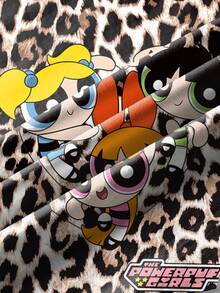 THE POWERPUFF GIRLS X SHEIN 少女豹纹卡通图案圆领短袖T恤 - 白色 - 查看 7