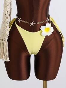 Zestiva Swim Mod-D 3件組夏季度假海灘比基尼套裝，網格印花與純色細肩帶背心、細肩帶三角杯胸罩、花卉飾品側綁比基尼褲，性感女款背心套裝 - 彩色 - 查看 4