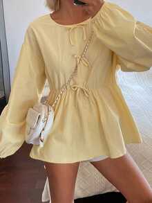 DAZY Blusa holgada con lazo para mujer - Amarillo claro - Ver 2