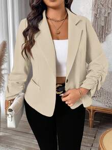 SHEIN LUNE Áo khoác ngắn nhẹ, dáng suông, thắt eo, dành cho nữ cỡ lớn - Màu Khaki - Xem 1