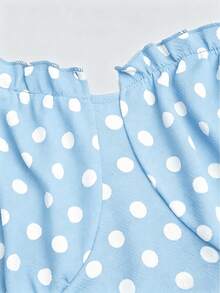 Sweetra Vestido de tirantes con estampado de lunares y bajo de cola de pez, elegante y de talla grande, para verano - Celeste - Ver 3