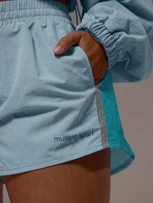 Musera Sport Quần short thể thao năng động, nhẹ, có dây rút, phối màu tương phản, chỉ dành cho tập luyện thể thao, tập gym, pilates, thể dục, hàng ngày, nữ tính, thoải mái, nóng bức. - Màu xanh nhạt - Xem 6