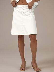 MUSERA Falda midi con botones de talle bajo, primavera-verano, estilo cottage lindo y acogedor, Y2K, casual - Blanco - Ver 3