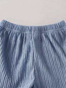 SHEIN Genkimix Kids 少女碎花荷叶边吊带T恤和短裤休闲日常穿搭 - 紫色 - 查看 5