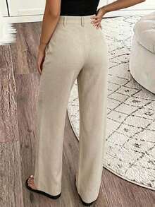 Pariaura Pantalones casuales sueltos de tela texturizada de unicolor para mujer, pantalones de ocio para vacaciones - Albaricoque - Ver 2