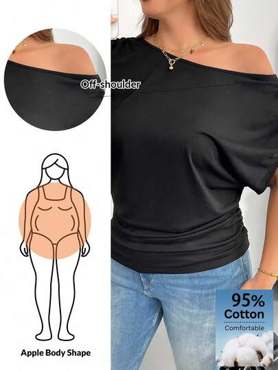 Shapeblank Avslappnad svart t-shirt i plusstorlek, lämplig för sommar, musikfestivaler, fester, år 2000