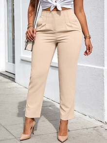 Tight, Shortened, Plain-Colored Work Pants That Fit The Waist - Khaki - View 2