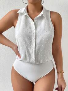 SHEIN Clasi 大码女式春夏毛绒无袖连体衣 - 白色 - 查看 6