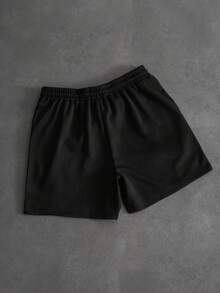 PAVTROS Quần short nam dáng rộng, thắt lưng dây rút, thêu chữ, phong cách đường phố thời trang cho đi làm hàng ngày, mùa hè. - màu đen - Xem 3
