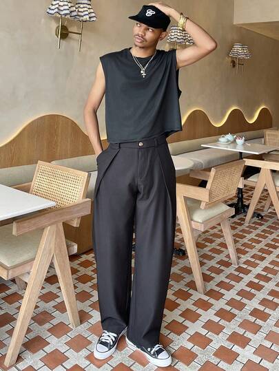 Ngobest Haus Ngobest Haus Men's Casual Loose Elastic Waist Straight Leg Chino Pants, Suitable For Summer, Autumn, Vacation, Daily Wear, Party, Couple Matching, Men's Gift