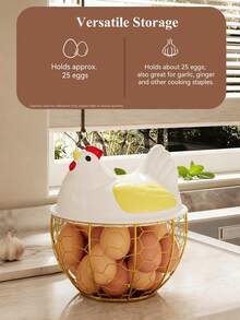 1pc Home Kitchen Egg Basket Plastic Lid Storage Basket Vegetable Iron Storage Basket Storage Basket Water Fruit Basket Vegetable Basket Metal Basket - Multicolor - View 5